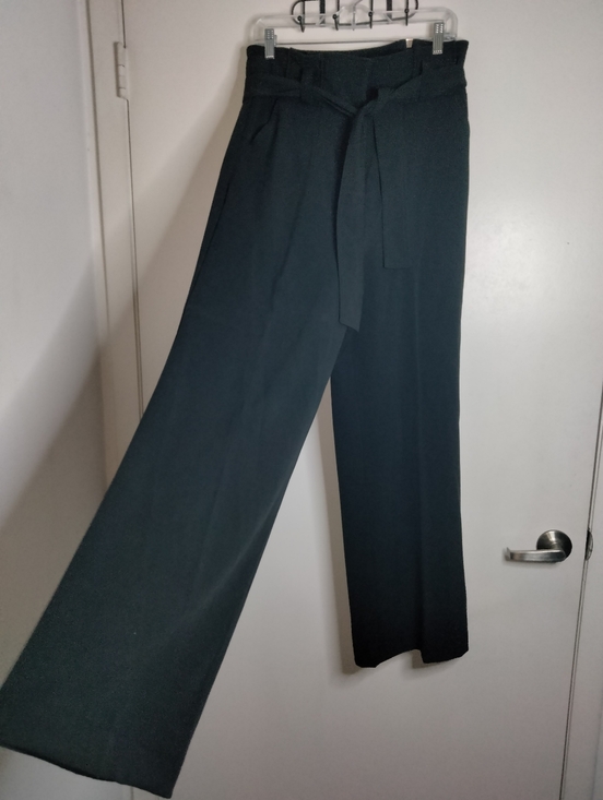 New York & Company Pants - New York & Company (Size 8) Classic Black Stretch Paperbag Belted Wide-Leg Pants